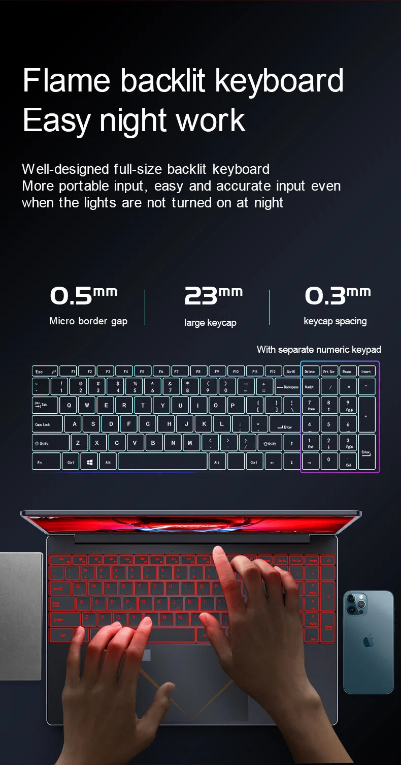 15.6inch PA156 Laptop Computer Win11 Intel N5095 16G 128G/256G/512G Notebook Netbook Backlit Keyboard WIFI HD BT4.0 USB3.0 3.0MP