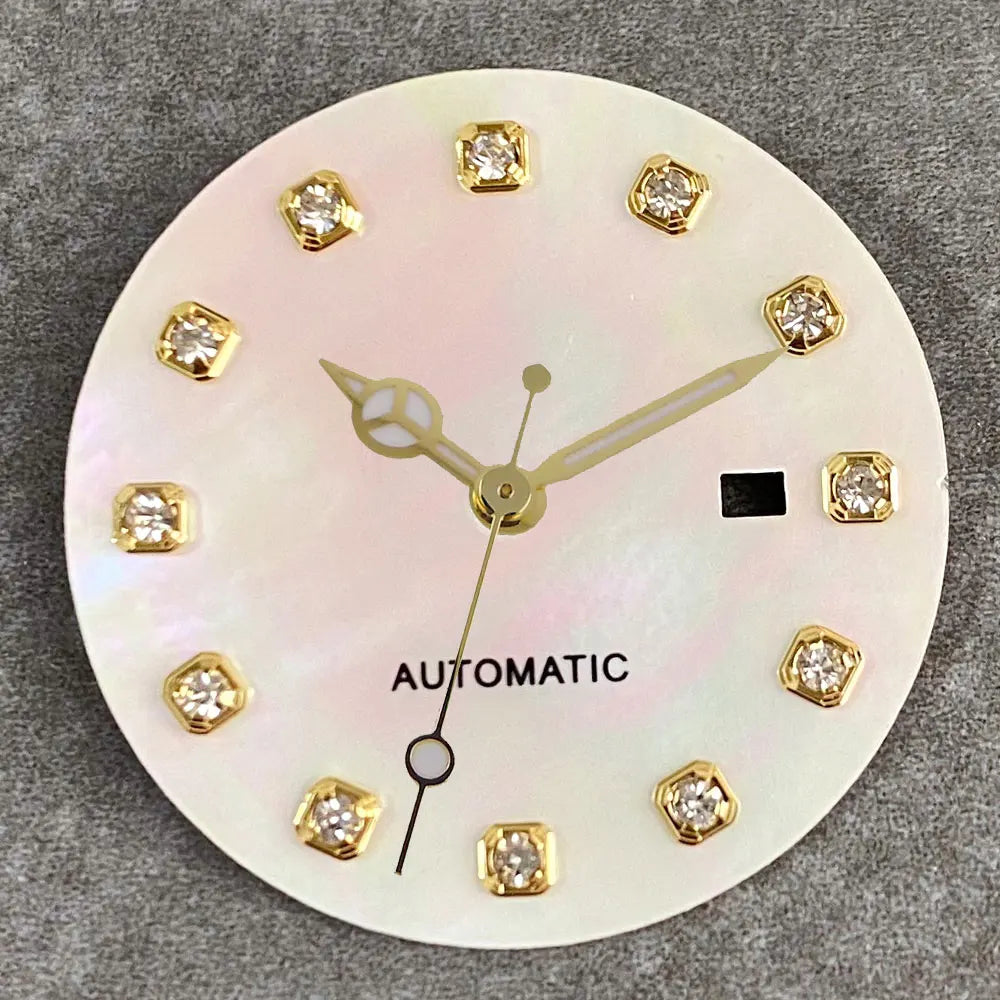 24.5mm Mother of Pearl Shell Dial Roman Diamond Sunburst Watch Dial Hand Fit NH05A NH05 Watch Movement Ladies Watchmaker Tools