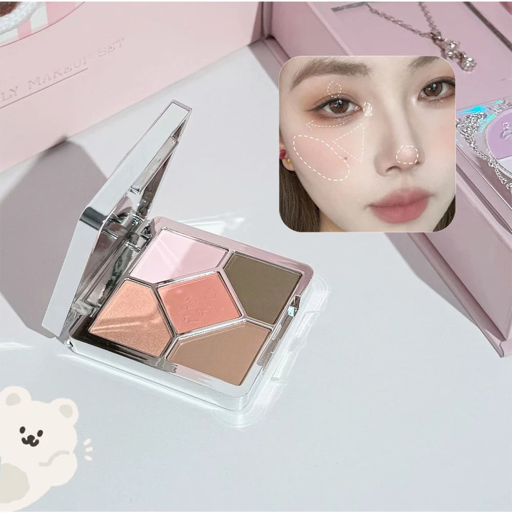 ART VALUE 7PC Makeup Sets Include 3 Colors Matte Lip Mud,1 Pressed Powder,1 Blush,1 Eyes Palette,1 Necklace Beauty Makeup Sets