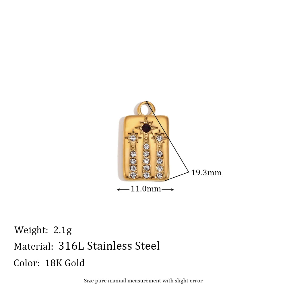 E.B.belle Octagonal Splicing Color Bead Heart-shaped Key Rainbow Square 316L Stainless Steel 14K Gold Plated Pendant Charms