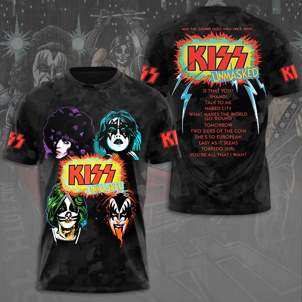 Rock Band Kiss T-shirts 3D Printing T Shirt Summer Men Women Funny Hip hop Short sleeve O-neck Tee Shirt Street Cosplay Clothing