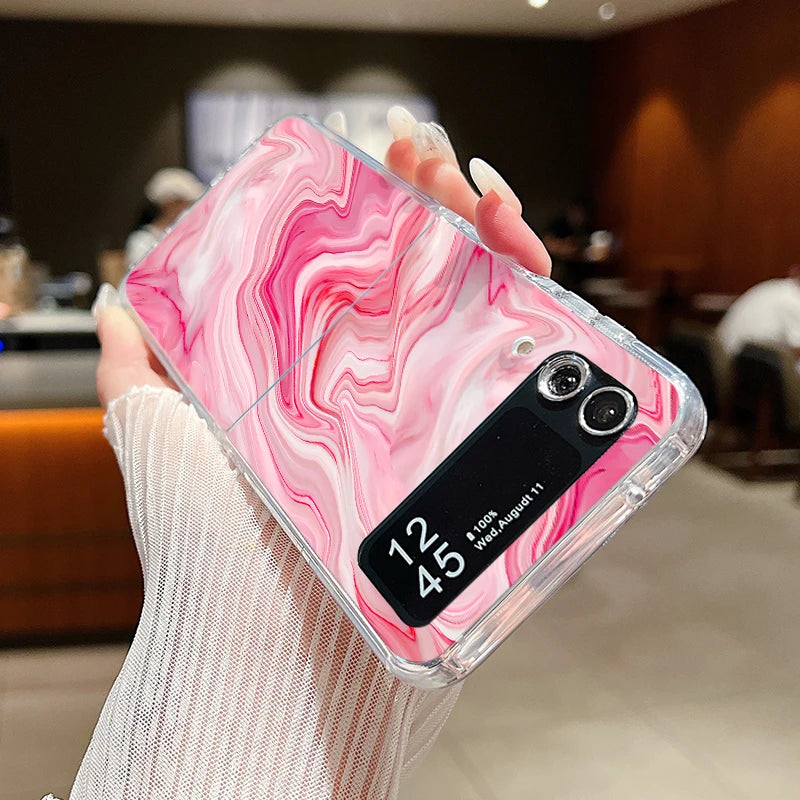 For Samsung Galaxy Z Flip 7 6 5 4 3 Case Watercolor Marble Pattern Hard Clear Folding Cover For Samsung Z Flip6 Flip5 Flip7