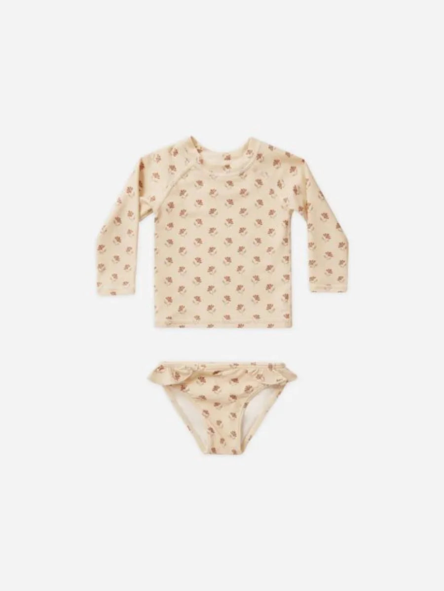 2026 Summer RC Baby Girls Long Sleeve Swimwears Floral Swimsuit Kids Bikini Set Girls Sunscreen Bodysuit One-piece Suits 1-12Y