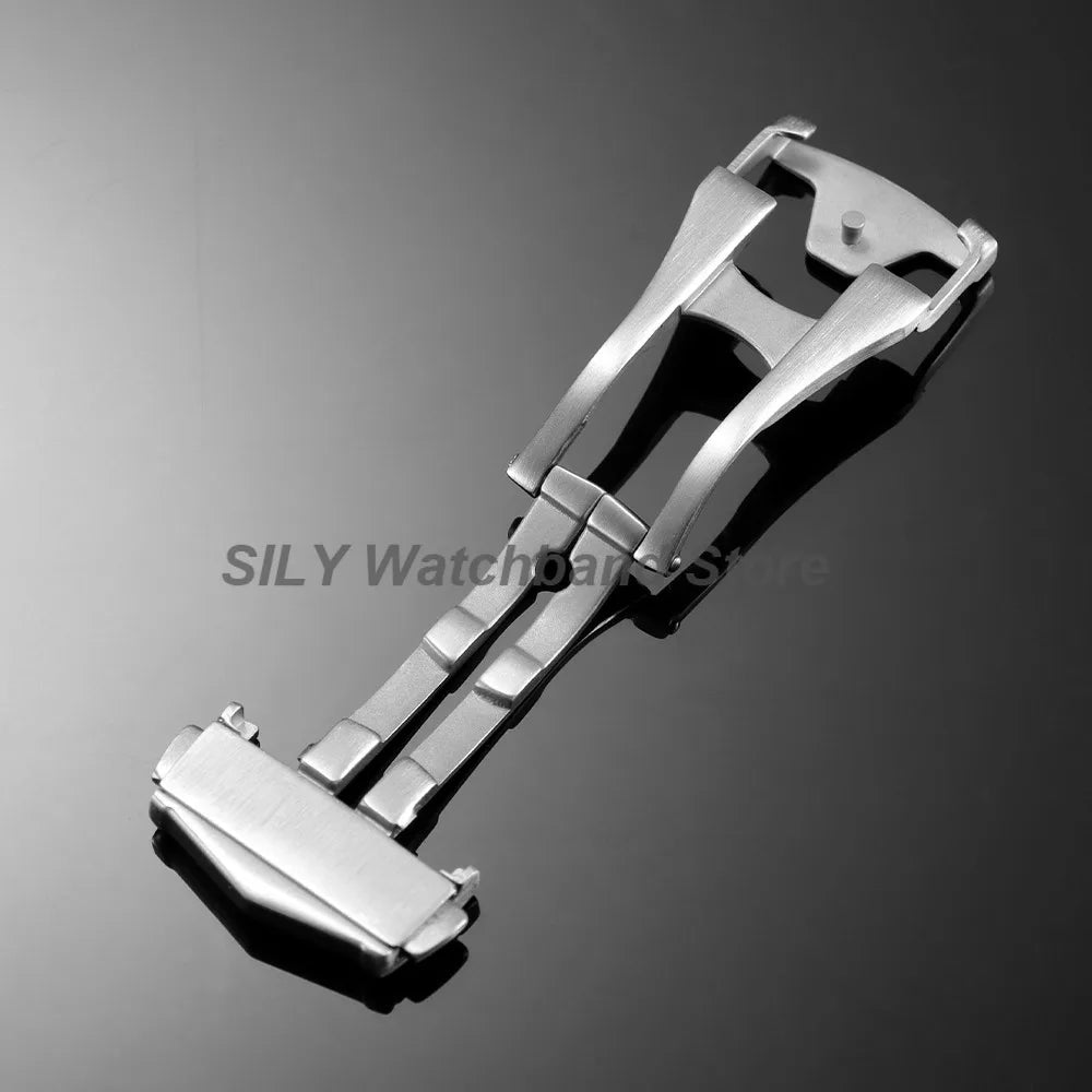 Silver Brushed Watch Buckle 18/20mm Stainless Steel Butterfly Deployment Watch Button Metal Folding Clasp Watch Button Accessory