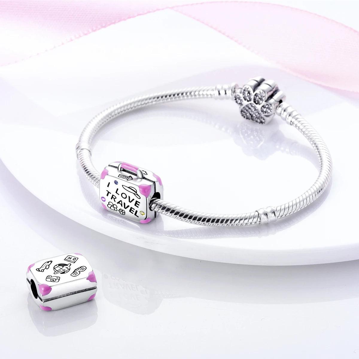 925 Silver Lipstick High Heels Charms For Lady Pendant Fit Original Bracelet DIY Ornament