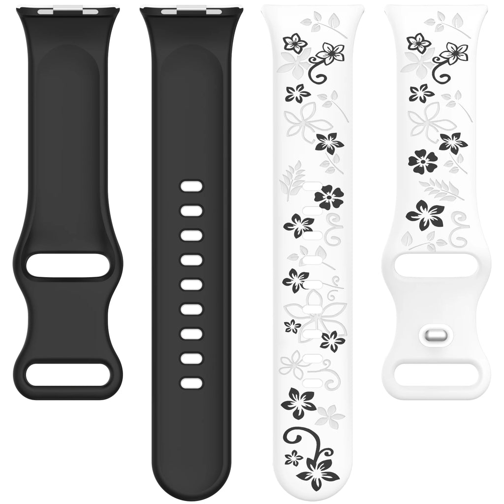 Two tone floral carved soft silicone strap for Redmi watch 4/5/6/Mi Band 8/9 PRO,suitable for Halloween,Thanksgiving, Christmas