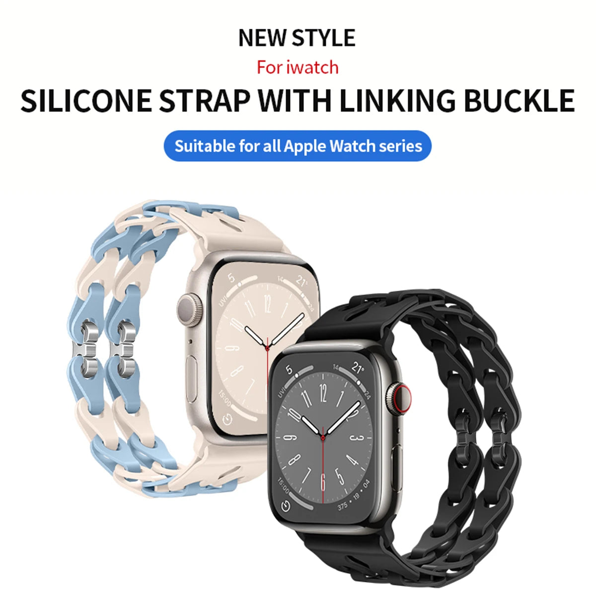 Chain Link Silicone Strap for Apple Watch Band Ultra 3 2 49mm 44mm 40mm 45mm 41mm 42mm Bracelet for Series 11 10 9 8 7 6 5 4 SE3