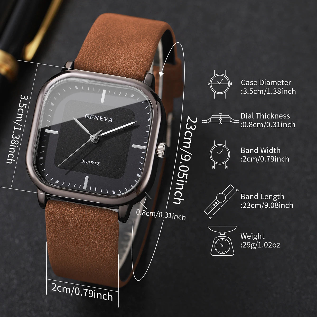 2PCS/Set Fashion Square Women Quartz Watch Ladies Leather Strap Wristwatch With Heart Bracelet Reloj Mujer (Without Box)