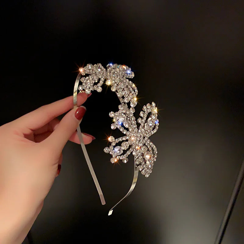 DREJEW Butterfly Hairbands for Women Rhinestone Crystal Long Tassel Chain Headband Simulated Pearl Headwear Hair Accessories
