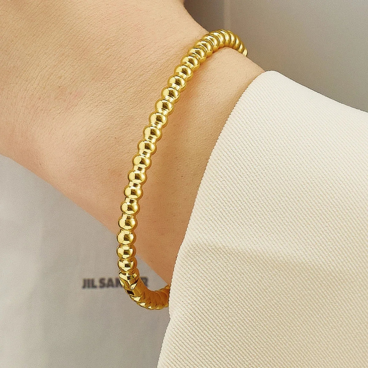 Round Ball Beaded Bracelets Bangles High Quality Stainless Steel Twist Balls Dots Bead Bangle for Women Jewelry