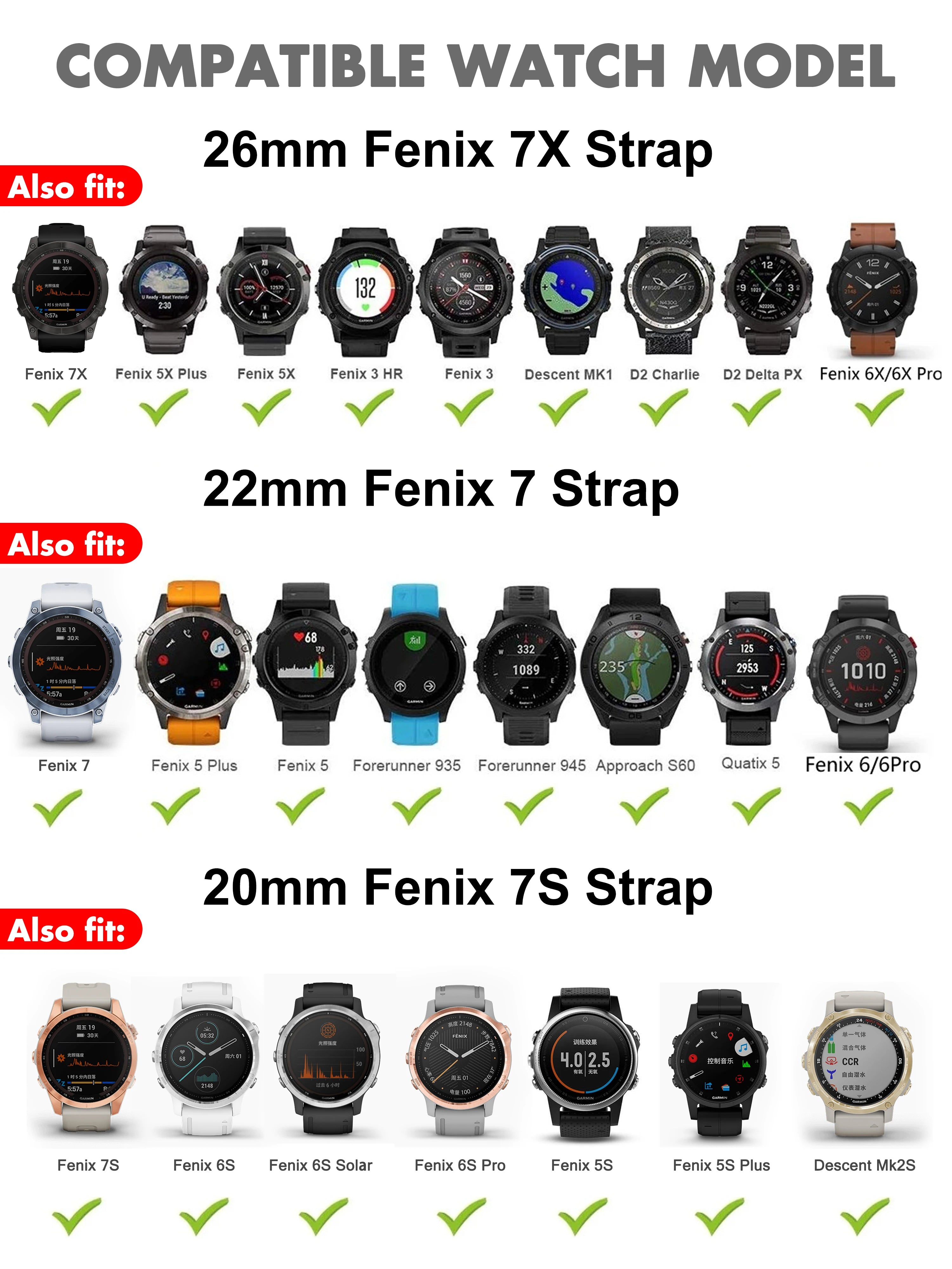 for fenix 6 Pro 7 5 Plus 22 20 26mm Strap Silicone QuickFit for Garmin fenix 6X Pro 7X 5X 6S 7S Forerunner 935 945 3HR Bracelet