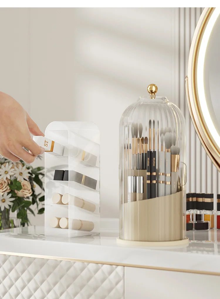 360° Rotating Make Up Organizer With Lid Luxury Cosmetic Brushes Holder Lipstick Eyebrow Pencil Holder Eye Shadow Storage Box