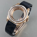 High quality 40mm Rose Gold Men Watch Cases Rubber Strap For Seiko nh34 nh35 nh36 100m waterproof 28.5mm Dial YACHT-MASTER case