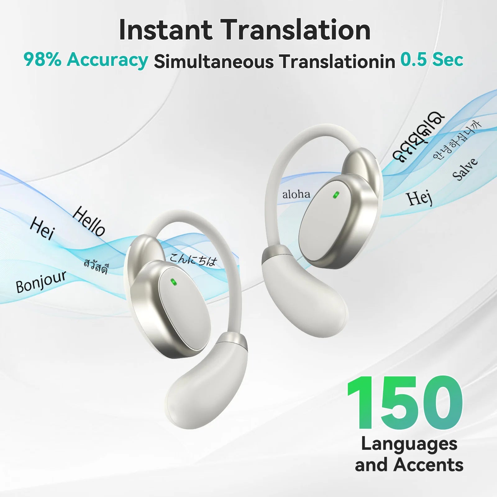 Language Translator Earbuds 150 Languages Two-way Real-time Translation Instant Voice Translator for Travel Learning Business