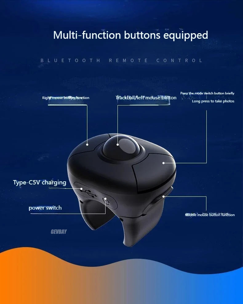 Trackball Finger Ring Mouse - 2.4G+Bluetooth Wireless Remote for Short Video/PPT/In-Vehicle Display