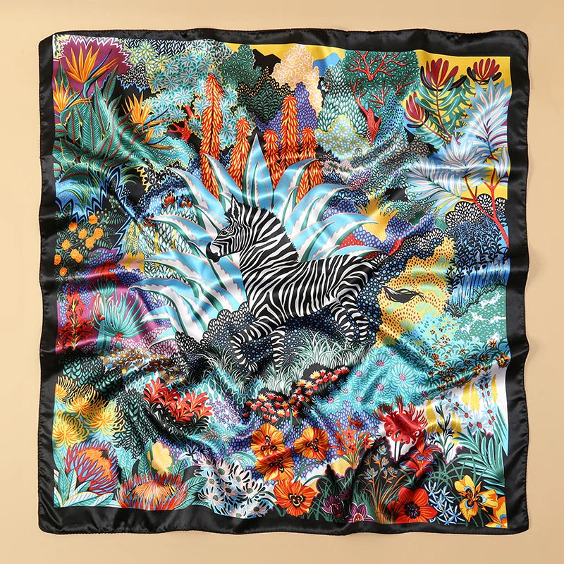 90x90CM Square Scarf New Luxury Design Popular Silk Style The Four Seasons Scarves Women Sunscreen Beach Kerchief Hijab