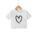 Girls' simple love pattern T-shirt: white rib knitted, comfortable and versatile style
