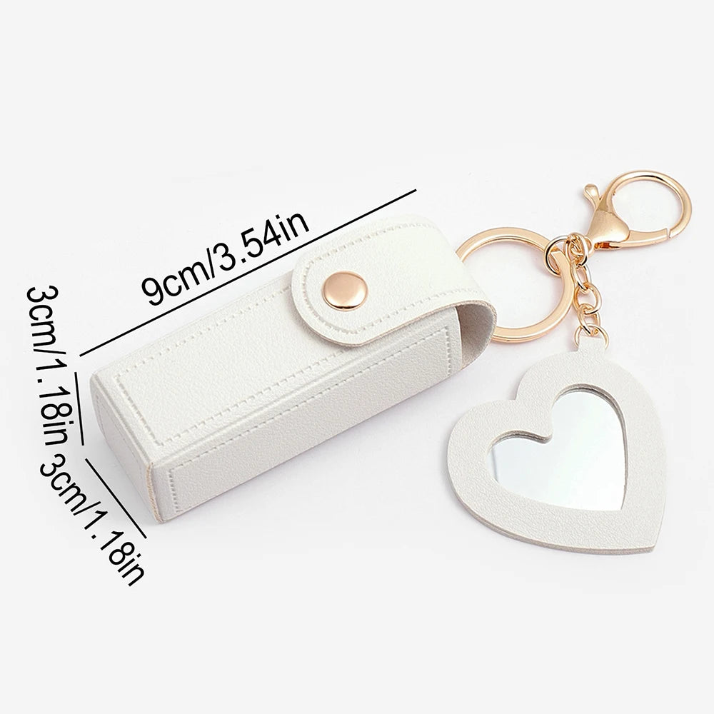 Mini Lipstick Bag Custom Text Keychain PU Leather Customized Name Bag Charm Mirror Laser Engraving Personalized Text Key Chain