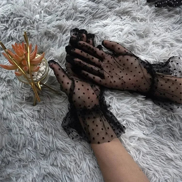 1/2/3/4Pairs Women'S Sexy Mesh Gauze Wavy Dot Lace Gloves Fashion Sunscreen Breathable Lace Bridal Wedding Etiquette Gloves