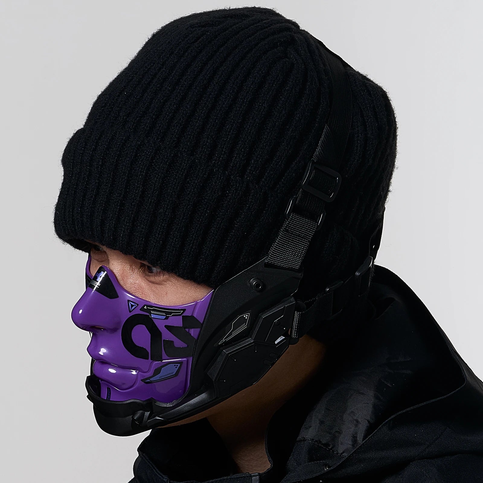 JAUPTO Cyberpunk Half Face Mask Mecha Style Halloween Cosplay Mask Adjustable Straps Breathable Comfort Tactical Streetwear