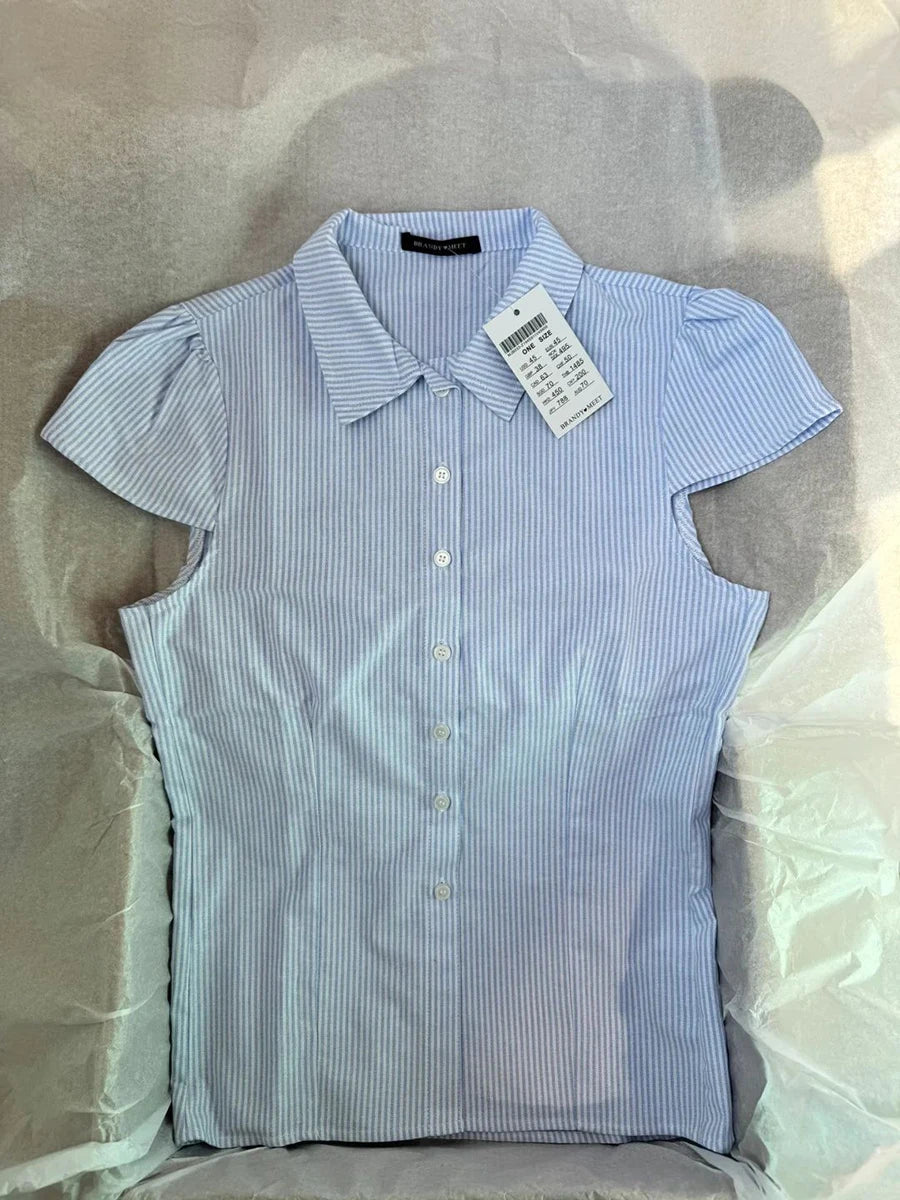 Back Lace-up White Blouse Women Peter Pan Collar Slim Short Sleeve Blouses Summer Casual Simple Sweet Chic Y2k Top Shirts Femme