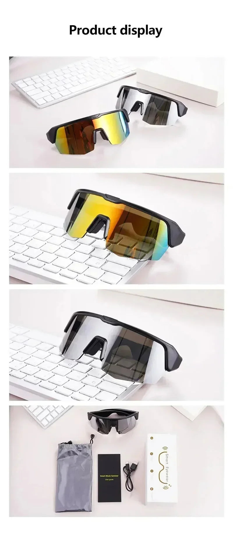 Smart Glasses Wireless Bluetooth 5.3 Sunglasses Built-in Microphone Speaker Touch&Voice Assistant Compatible Glass for Men Women