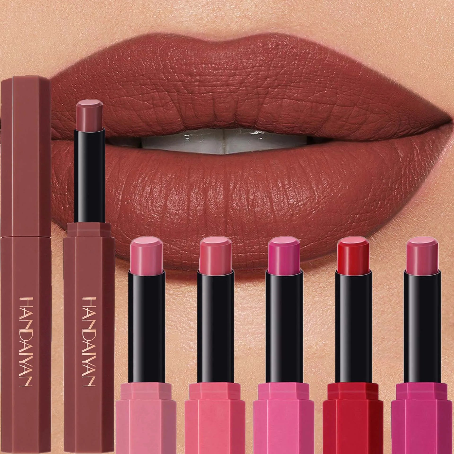 Women's Velvet Matte Lipstick Long-Lasting Non-Stick Cup Waterproof Nude Deep Red Lipstick Makeup 6 Colors Sexy Red Lip Gloss