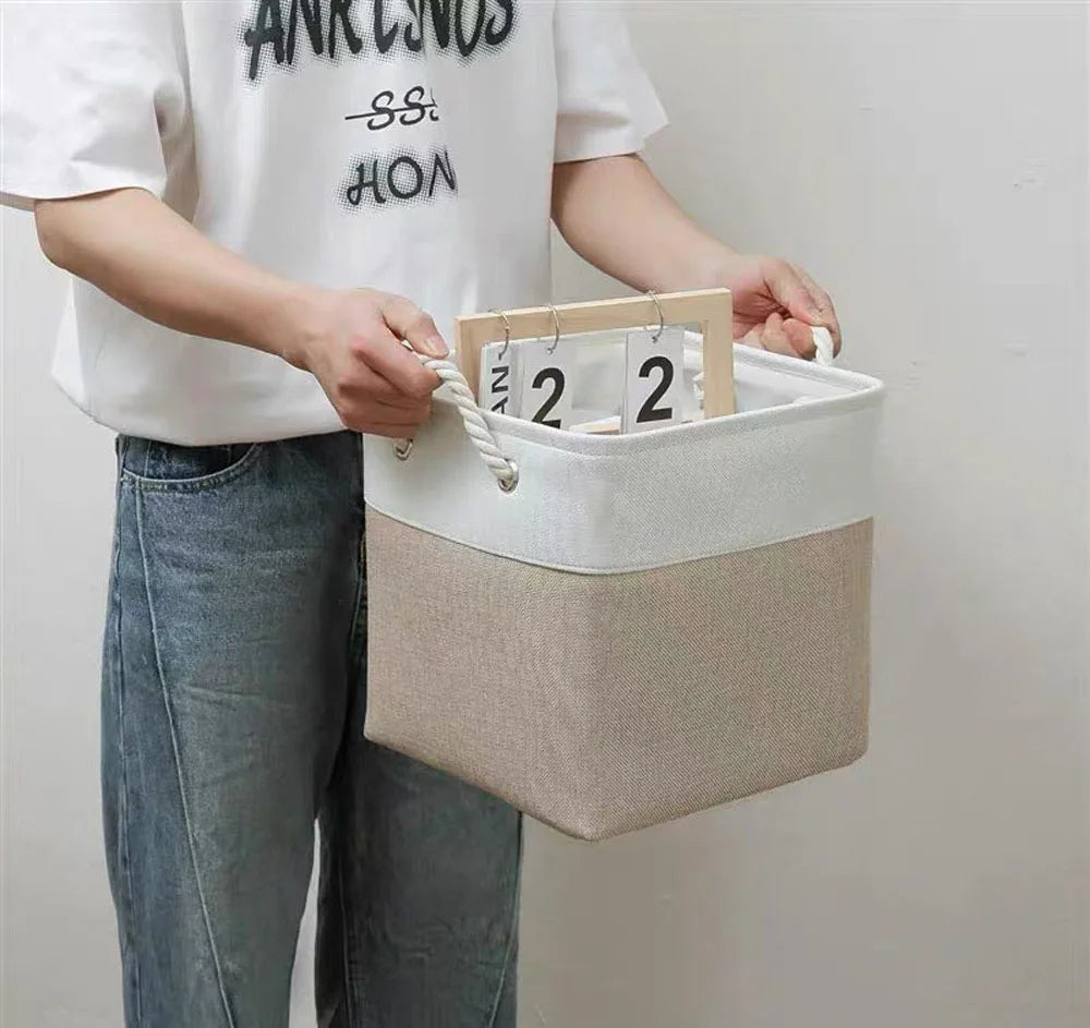 Household Goods Miscellaneous Sorting Basket Splicing Linen Fabric Storage Basket Miscellaneous Toy Storage Box