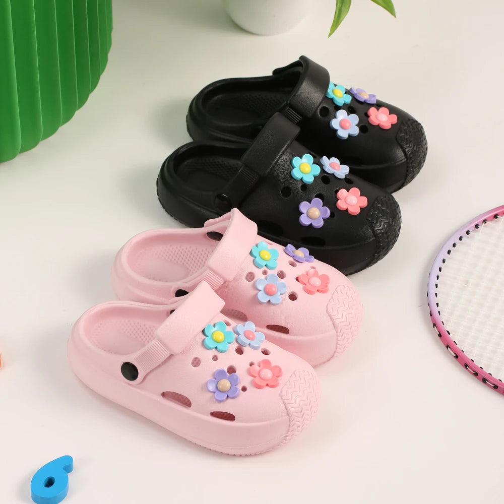 Summer Kids Home Slippers Children's Shoes Slippers Soft Anti-Skid Flower DIY Hole Shoes for Boys Girls Beach Shoes
