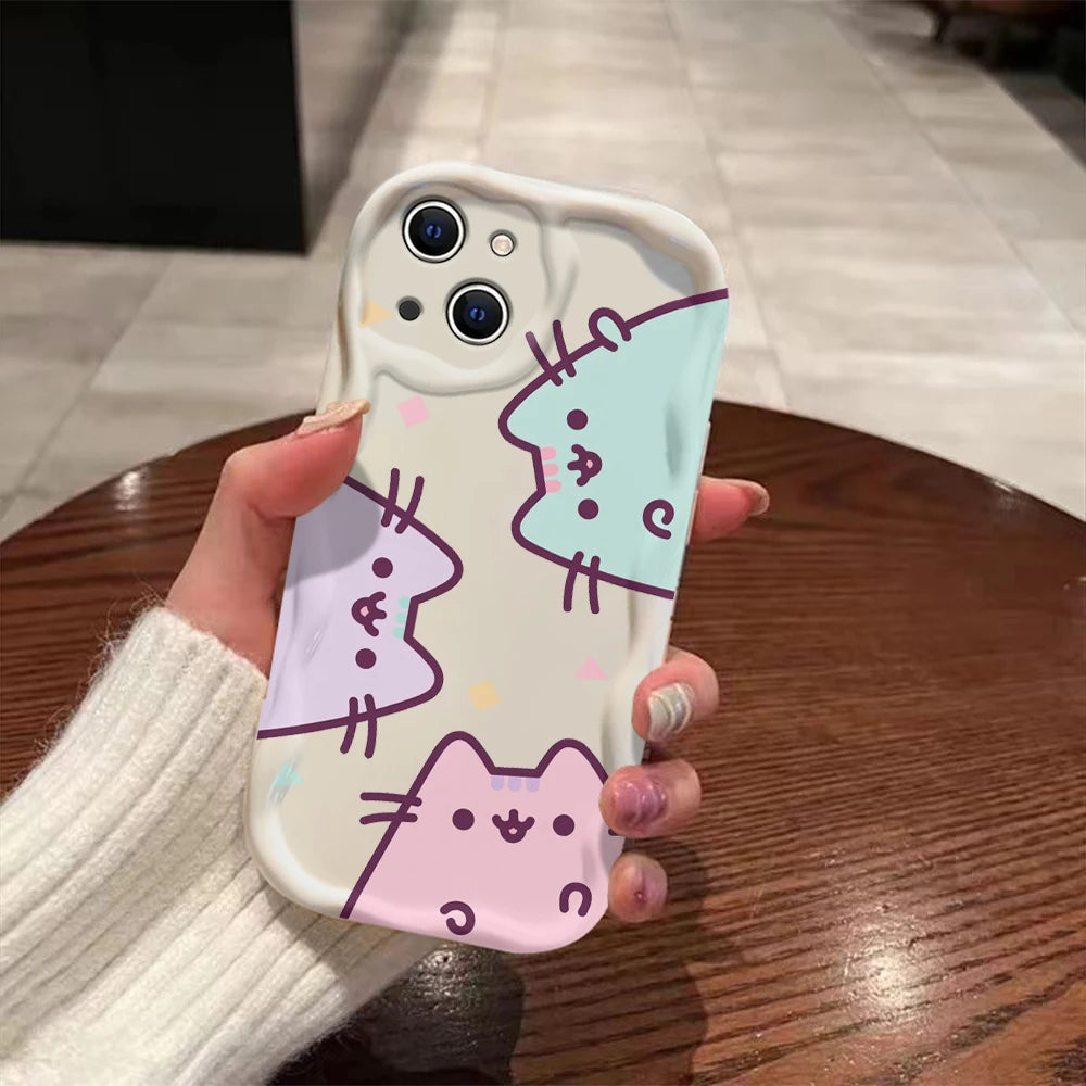 Funny Pusheens Cat 3D Wave Case For iPhone 15 14 13 12 11 Pro Max Mini X XR XSMAX 8 7 6S Plus Soft Silicone Cover