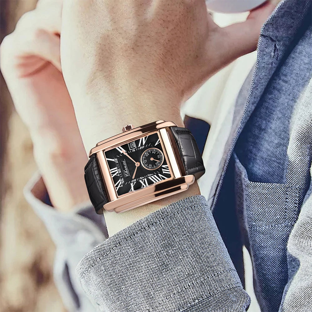 Fashion Business Watches For Men Calendar Display Quartz Watches Waterproof Leather Band Men's Wristwatch