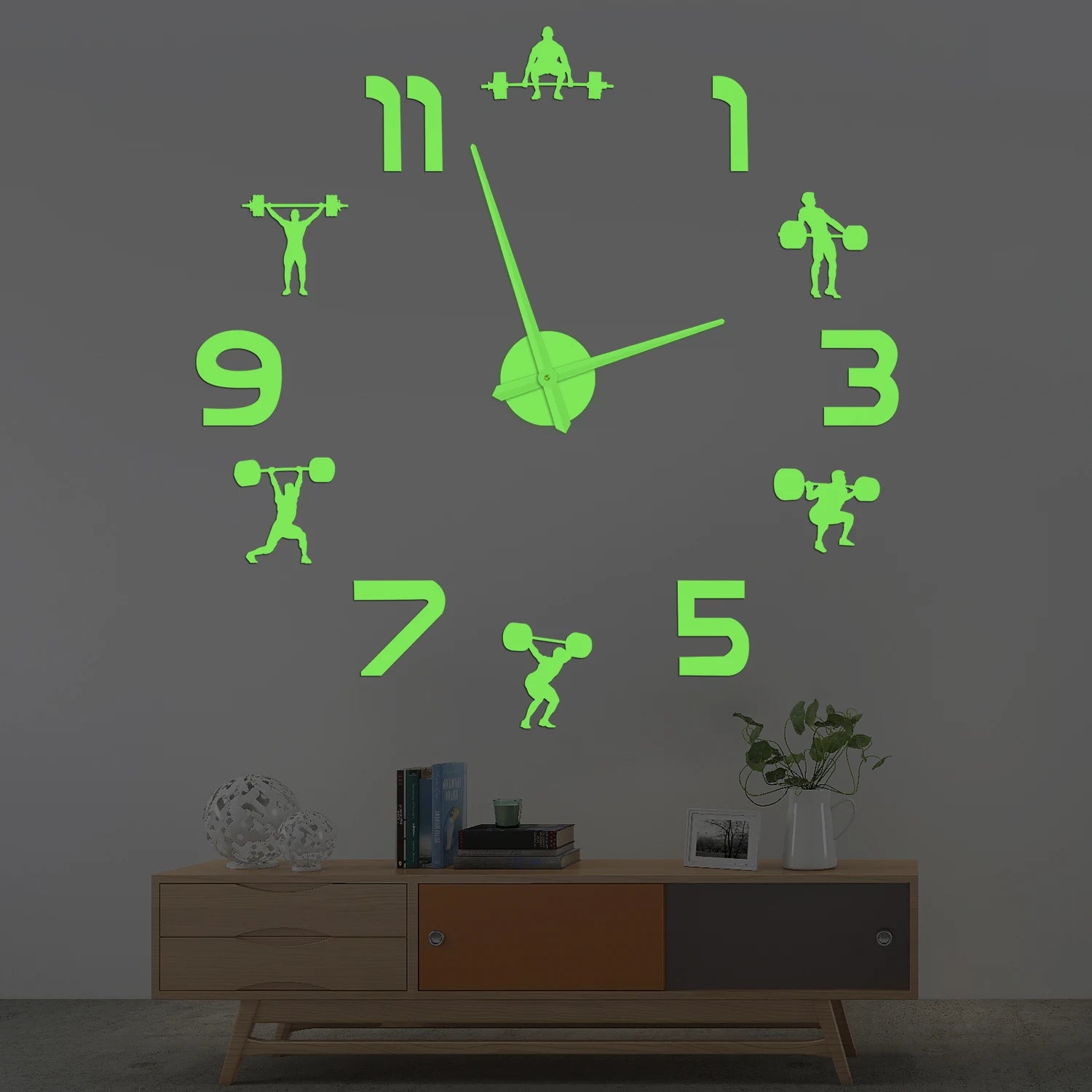Weightlifting Fitness Room Wall Decor DIY Giant Wall Clock Mirror Effect Powerlifting Frameless Large Wall Clock GYM Wall Watch