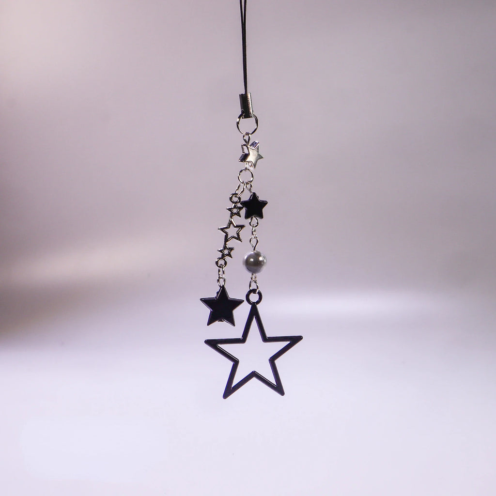 Y2K Style Metal Black Star Pendant Phone Charm Strap Sweet Cool Girl Pendant Cellphone Lanyard Keycord For iPhone Keychain