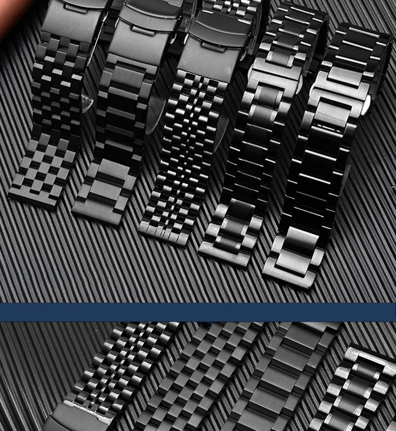 Black Precision Steel Watch strap Chain Accessories 20MM 22MM for Seiko MIDO Citizen Bracelet Men's Wristband