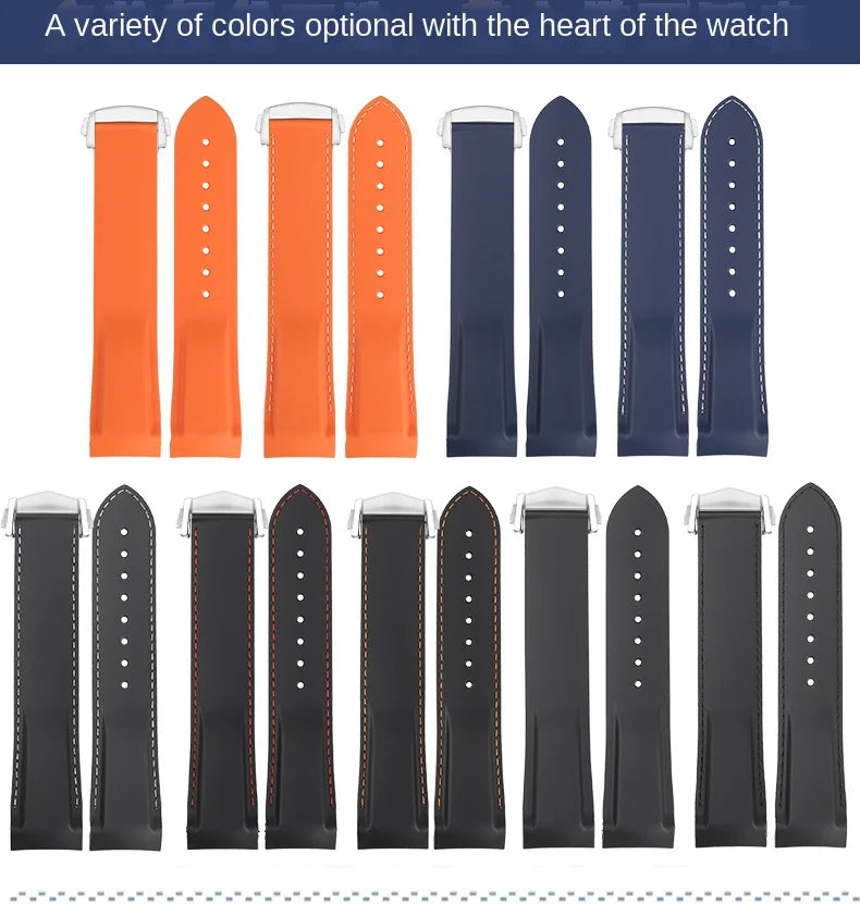20mm 21mm 22mm Curved End Silicone Rubber Strap for Omega Seamaster 300/600 Planet Ocean 600 Folding Buckle Watchband Bracelet