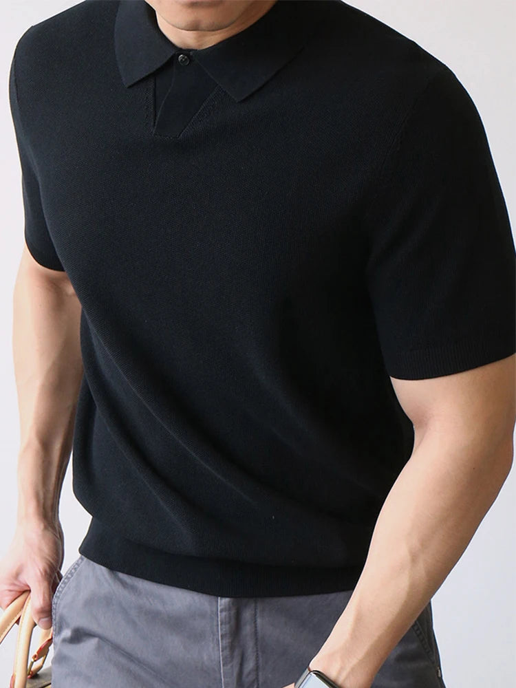 Summer High Quality Knitwear Mens Polo Shirts Casual Pure Color Short Sleeve Slim Polos Men Fashion Button Polo Neck Knitted Top