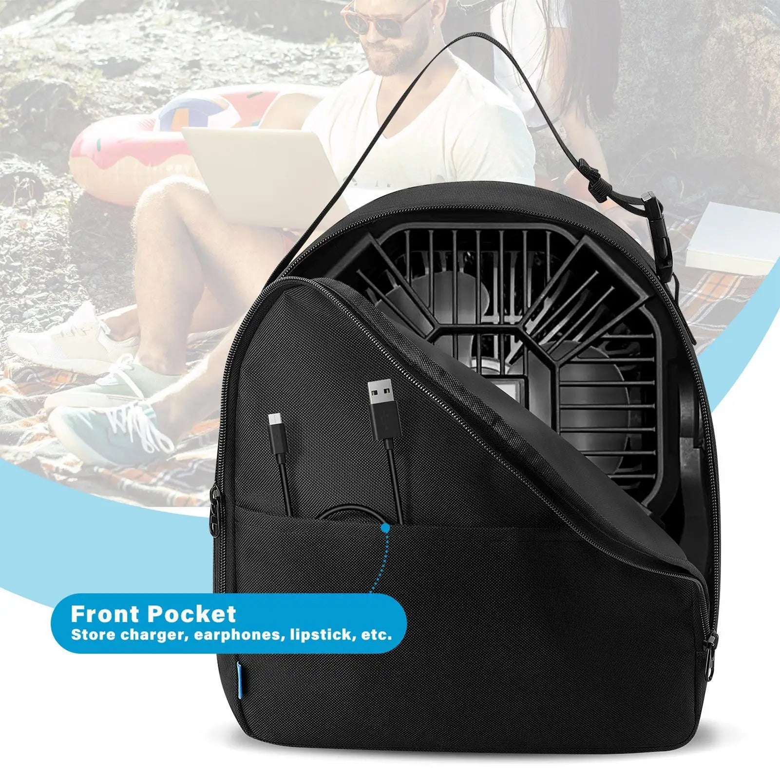 Outdoor Hiking Supplies Storage Bag Anti-Drop Cooling Fan Storage Case Multipurpose Electronics Organizer Sunscreen Portable Bag