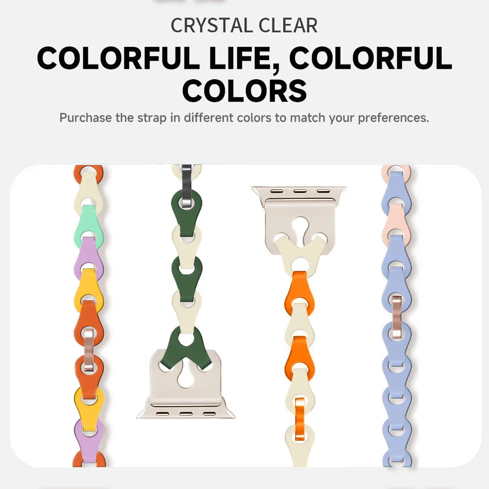 Chain Link Silicone Strap for Apple Watch Band Ultra 3 2 49mm 44mm 40mm 45mm 41mm 42mm Bracelet for Series 11 10 9 8 7 6 5 4 SE3