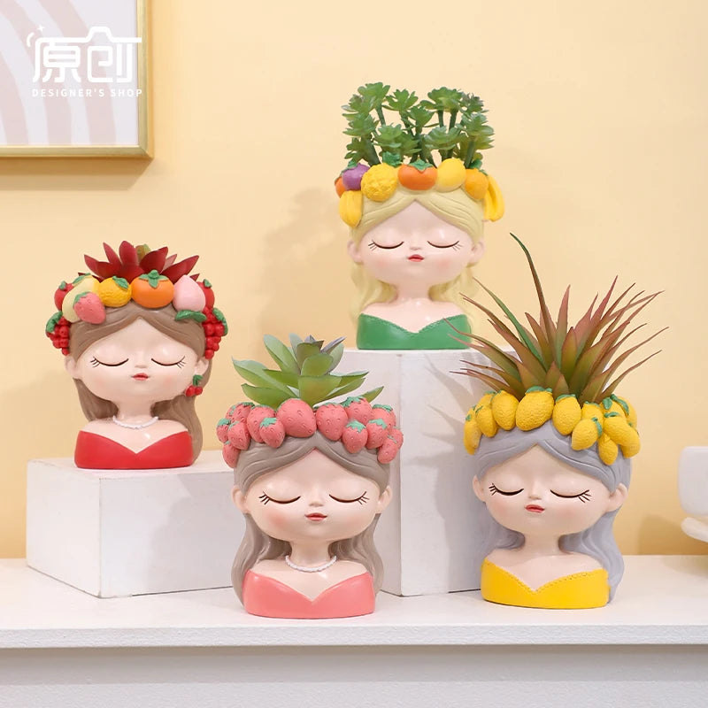 Cute Girl Flower Pot for Succulents, Decorative Planters Girls Portrait Garden Pots for Home Decor Desktop Ornament