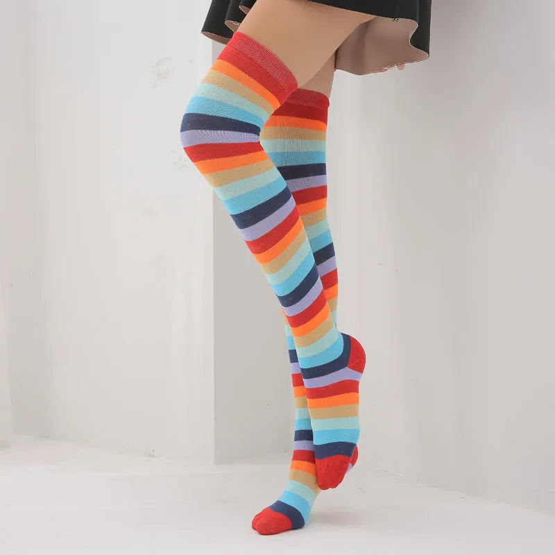 Red Rainbow Socks Rainbow Stripe Long Cross Knee Socks European and American Extended Edition