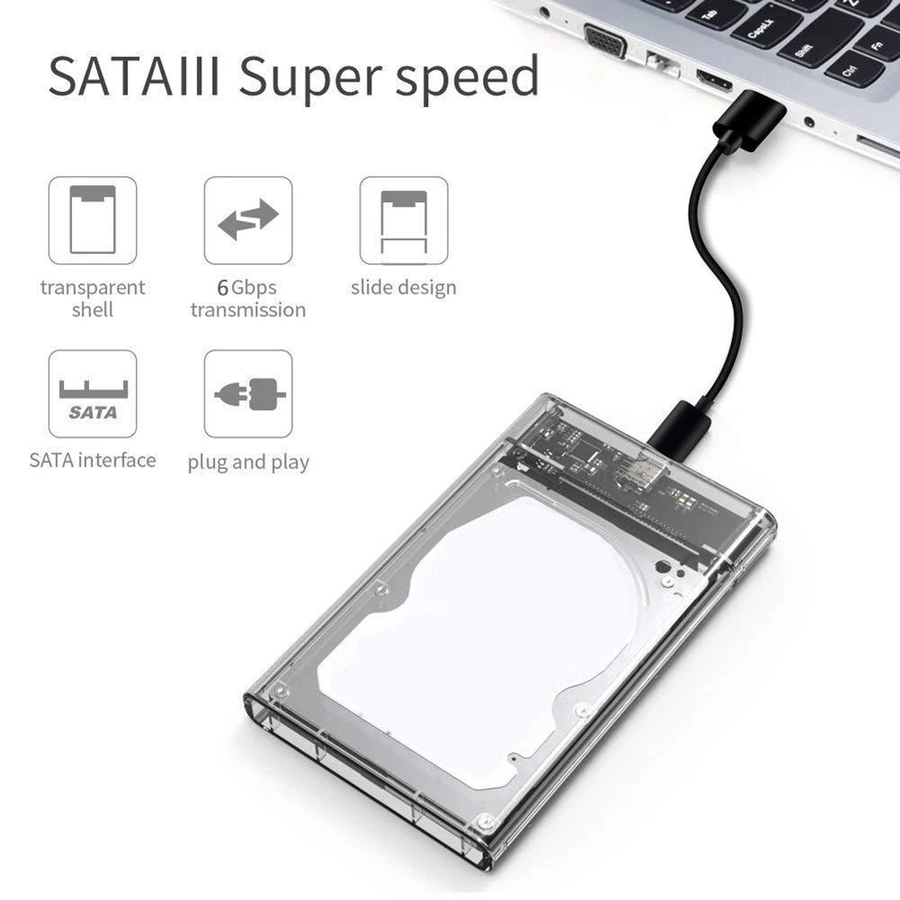 2.5 inch HDD Case SATA To USB3.1  External Hard Drive Case 5 Gbps  SSD Box USB3.0 To Type-C Transparent Black Hard Disk Box