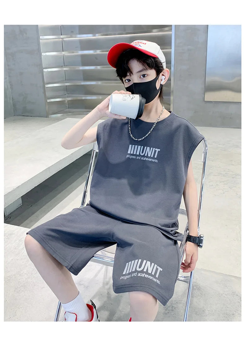 5 6 8 10 12 14 Years Teenagers Summer Boys Clothing Sets New Fashion Top And Shorts Boys Tracksuit Birthday Gifts Kids Clothes