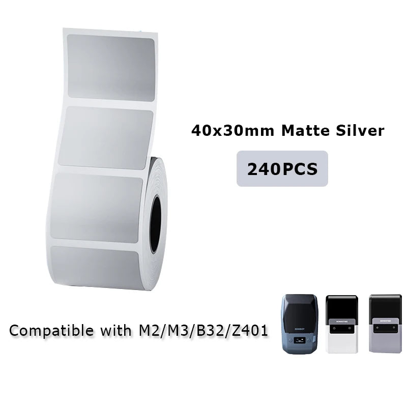 NIIMBOT M2/M3/B32/Z401 Matte-Silver Label Paper Roll Outdoor Waterproof Scratch-resistant Adhesive Sticker Tag