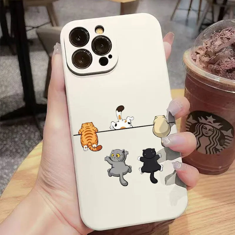 Phone Case Five Adorable Cats Pattern For iPhone 17 16 15 14 13 12 11 Pro Max XS XR X 7 8 Plus 16E 17 Air 13 Mini Silicone Cover