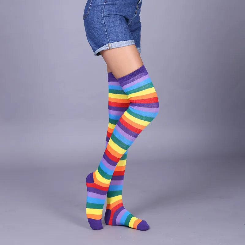 Red Rainbow Socks Rainbow Stripe Long Cross Knee Socks European and American Extended Edition