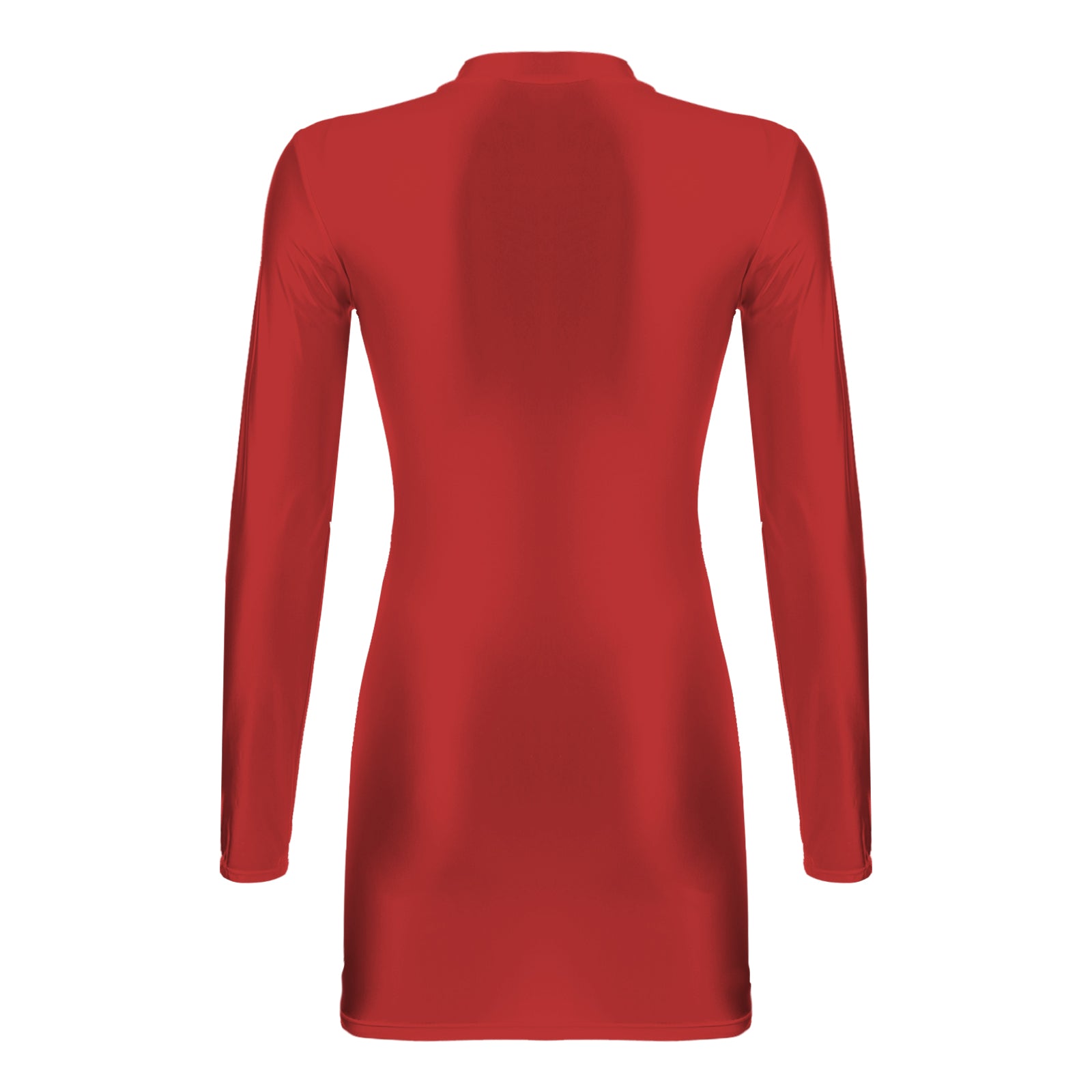 Women's  Solid Color Smooth Stretchy Mock Neck Tight Party Dresses Female Dresses Glossy Long Sleeve Bodycon Dress Nightwear