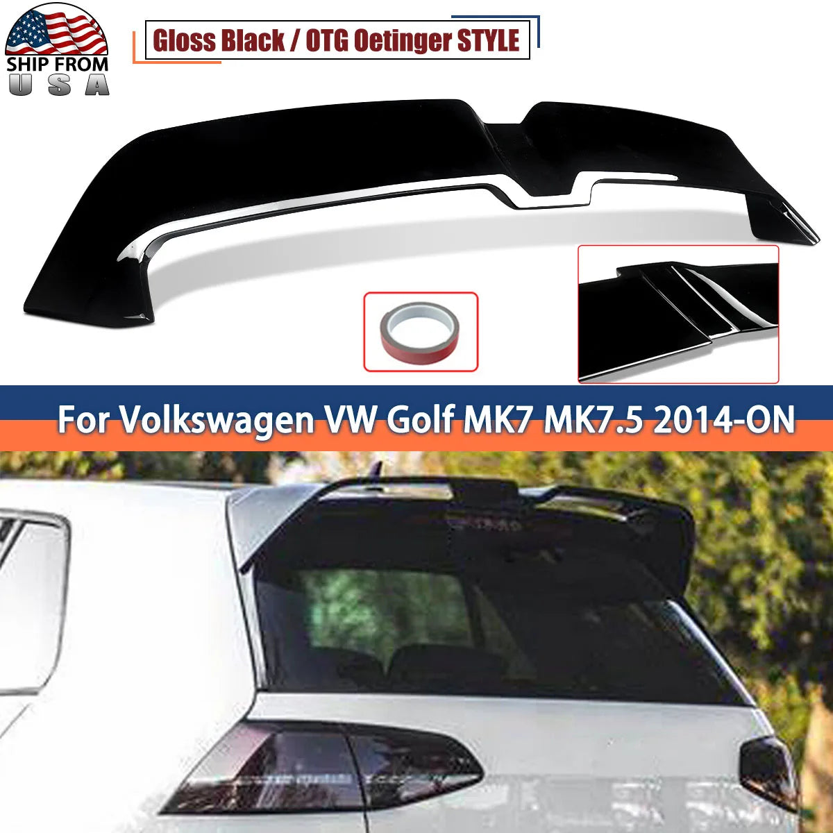 Replace For Volkswagen VW Golf MK7 MK7.5 Oettinger Style Rear Roof Spoiler Hood Gloss Black ABS Plastic Rear Wing Lip Trim Stick