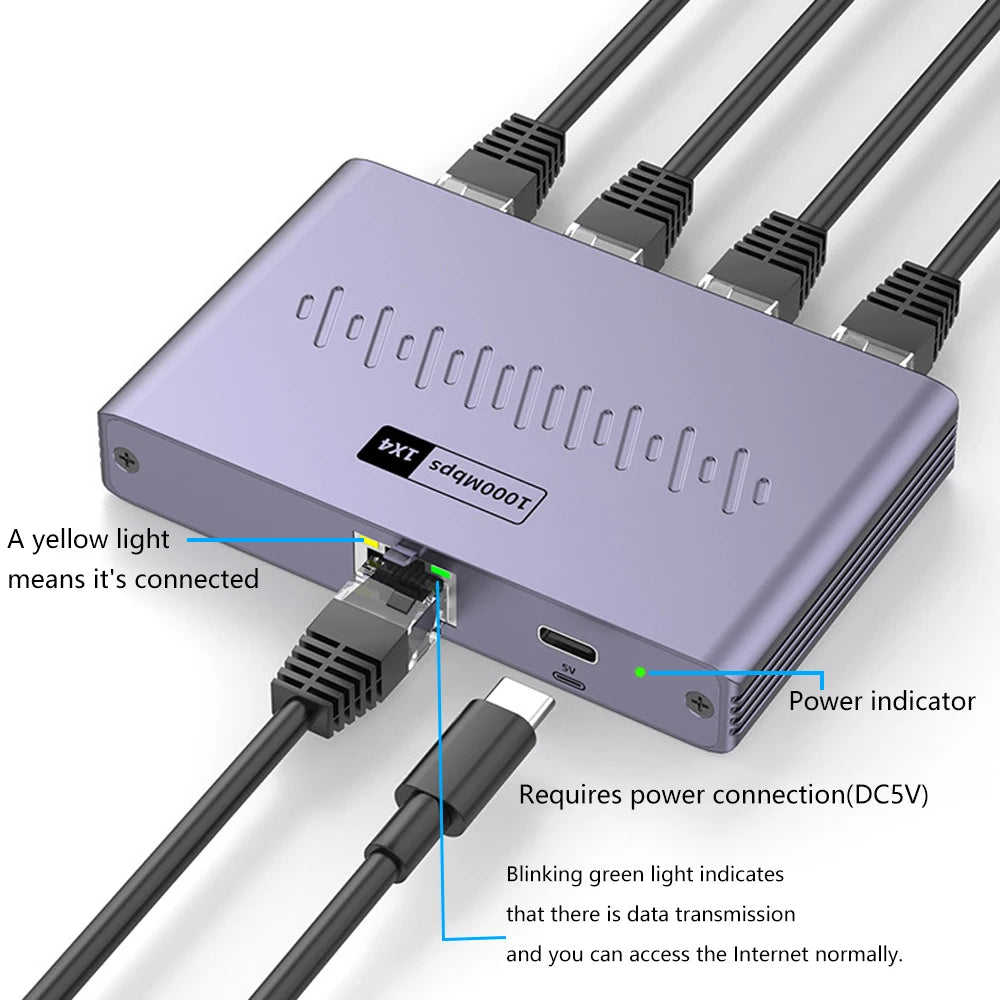 Gigabit Ethernet Splitter 1 to 2/3/4 1000Mbps RJ45 LAN Internet Splitter for PC Laptop Nintendo Switch Router TV Box Digital TV