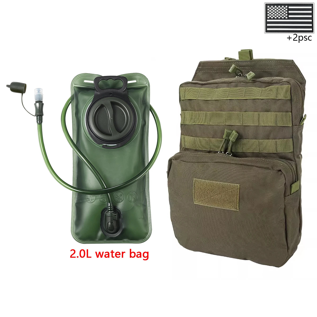 Outdoor sports drinking equipment: 2L large-capacity water bag + molle backpack, suitable for hiking, camping, and cycling