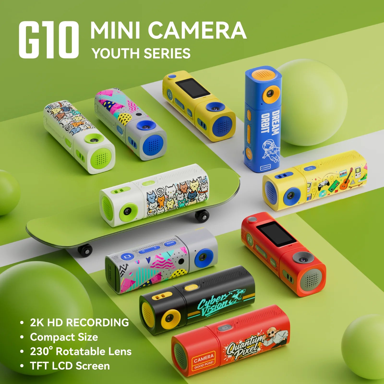 2K HD Thumb Camera, 230° Rotatable Lens with TFT LCD Screen, Lipstick-Style Portable Keychain Camera， Easy Carry for Daily